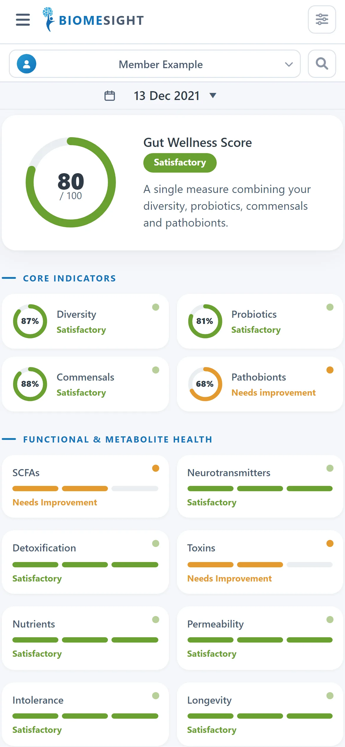 The Biomesight results overview on a phone